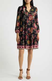 Floral Print Split Neck Dress