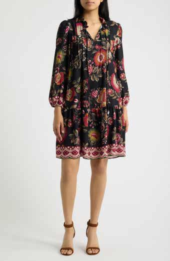 Floral Print Split Neck Dress