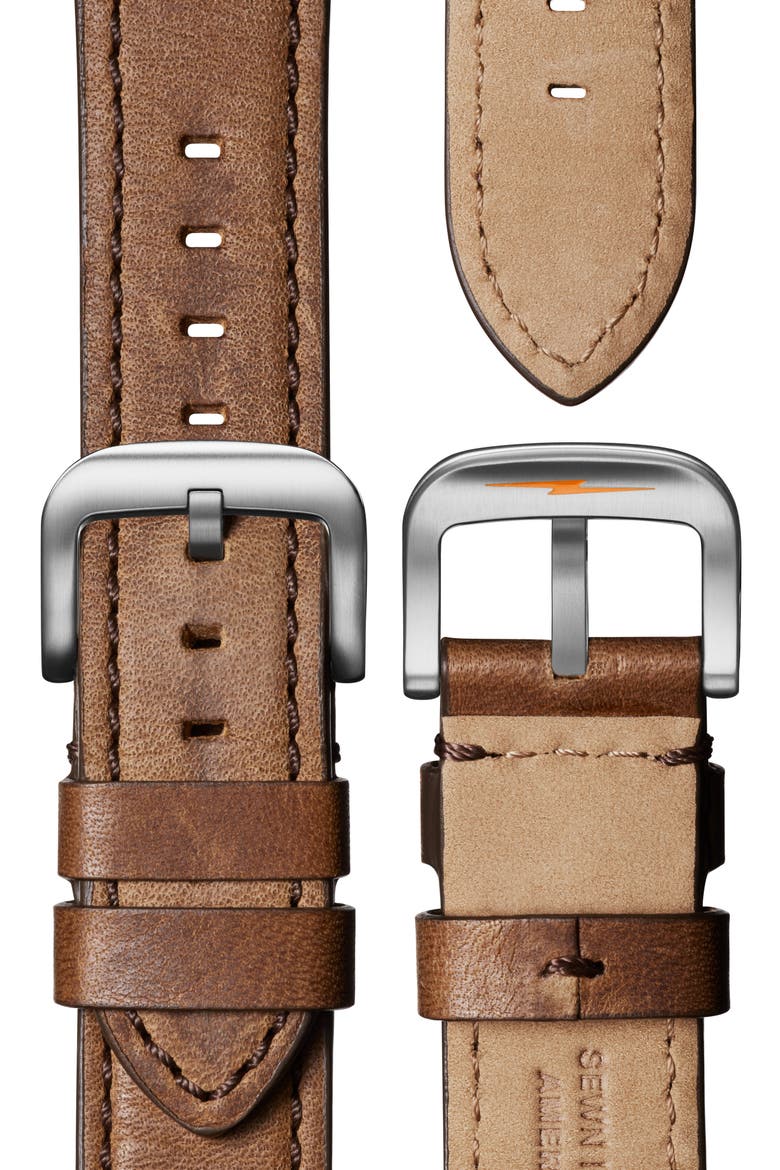 The Canfield Leather Strap Watch, 43mm, Alternate, color, BROWN