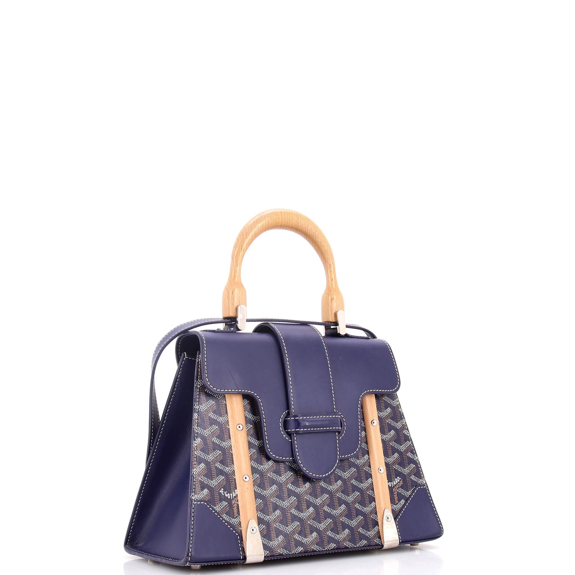 Pre-Owned Goyard Saigon Top Handle Bag Coated Canvas with Leather PM, Alternate, color, Blue