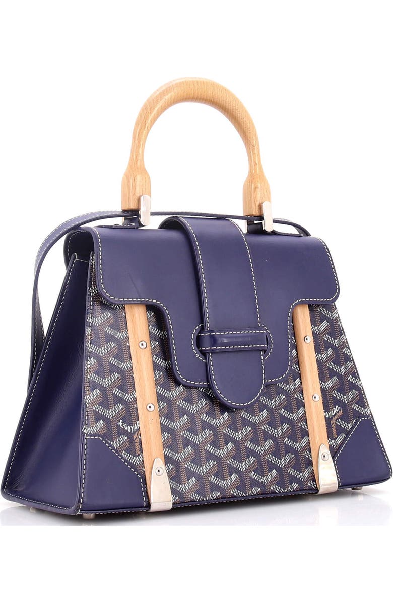 Pre-Owned Goyard Saigon Top Handle Bag Coated Canvas with Leather PM, Alternate, color, Blue