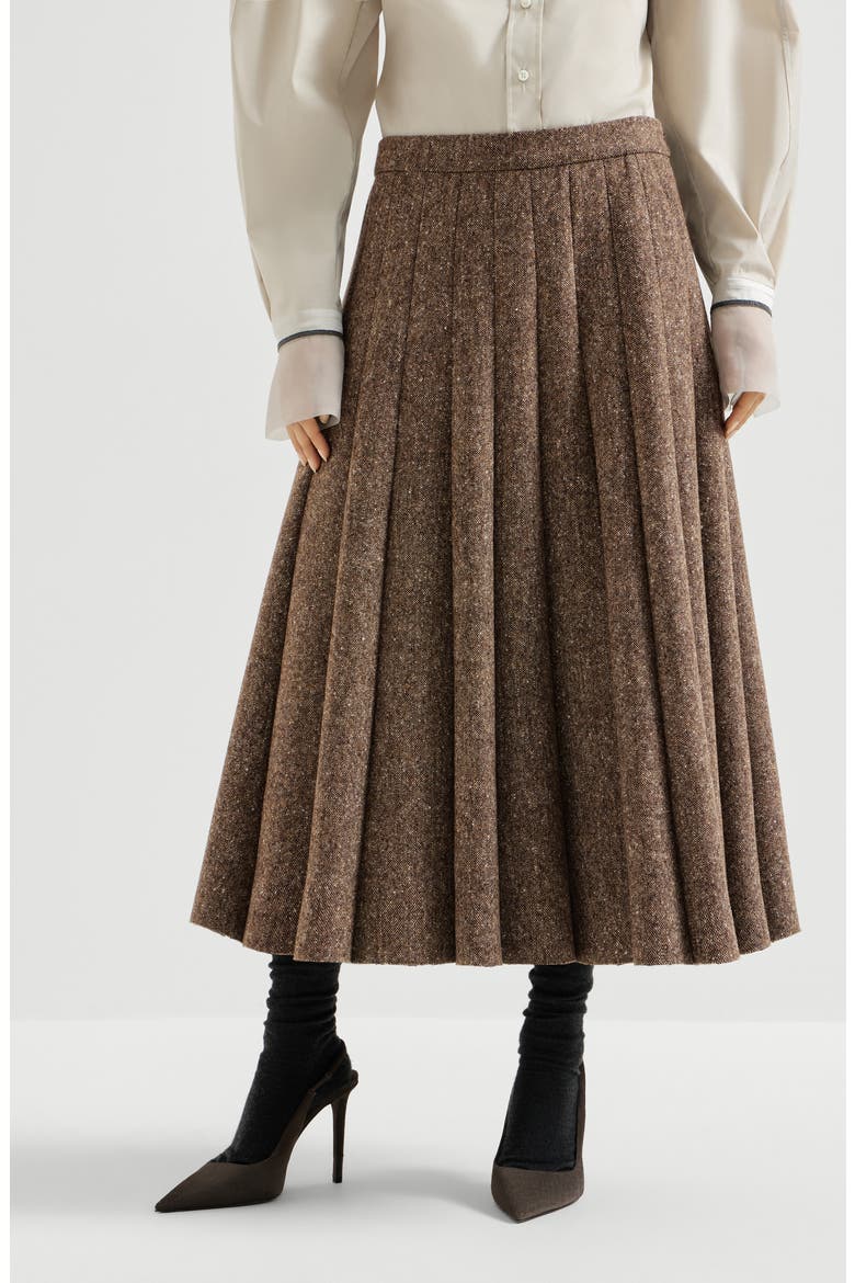 Virgin wool donegal pleated skirt, Main, color, Light Brown