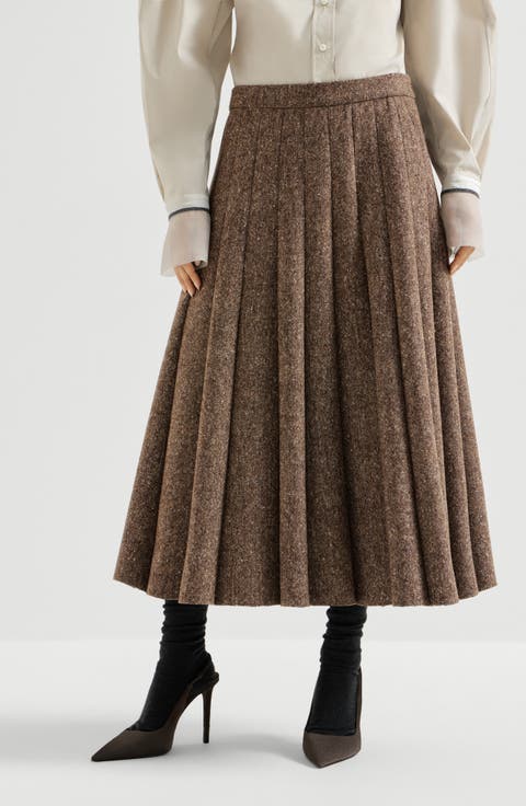 Virgin wool donegal pleated skirt