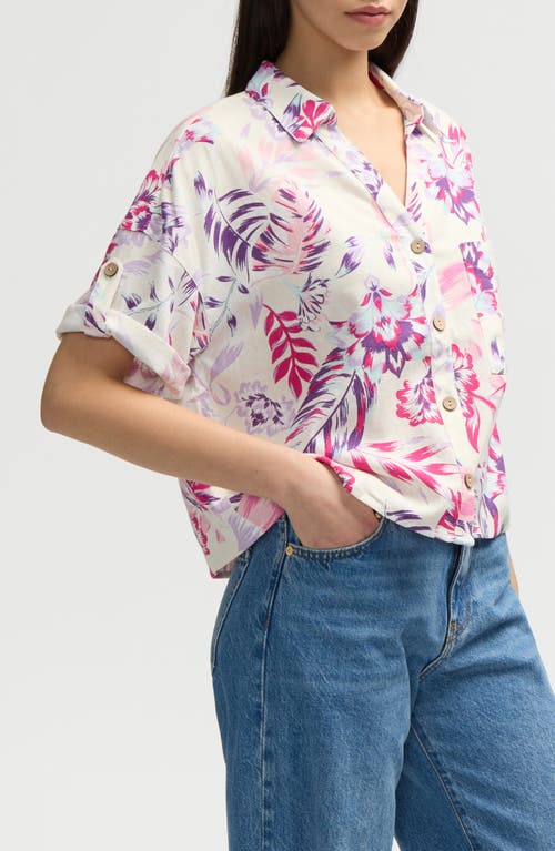 Nvlt Short Sleeve Crop Button-up Shirt In Tropical Pink