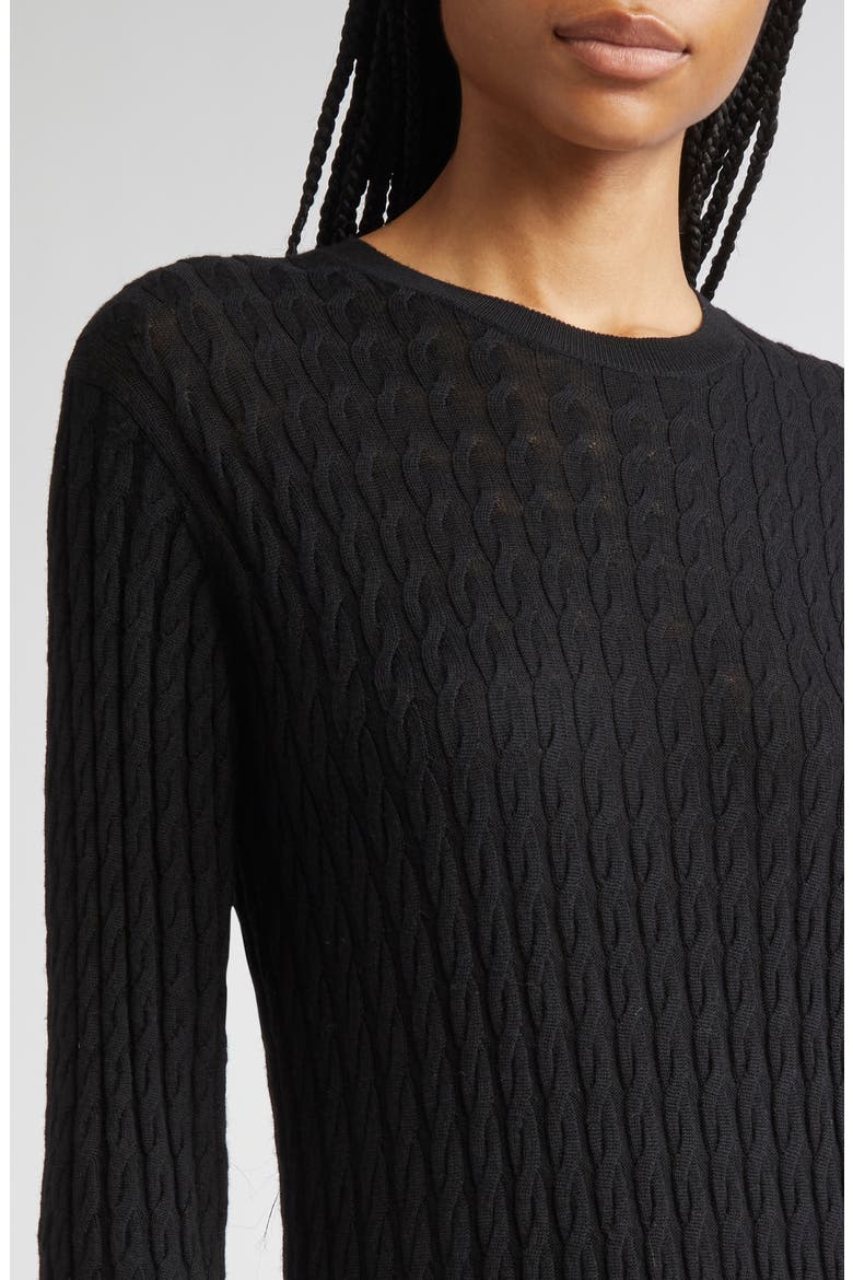 Long Sleeve Cable Knit Wool Merino Wool Sweater Dress, Alternate, color, BLACK