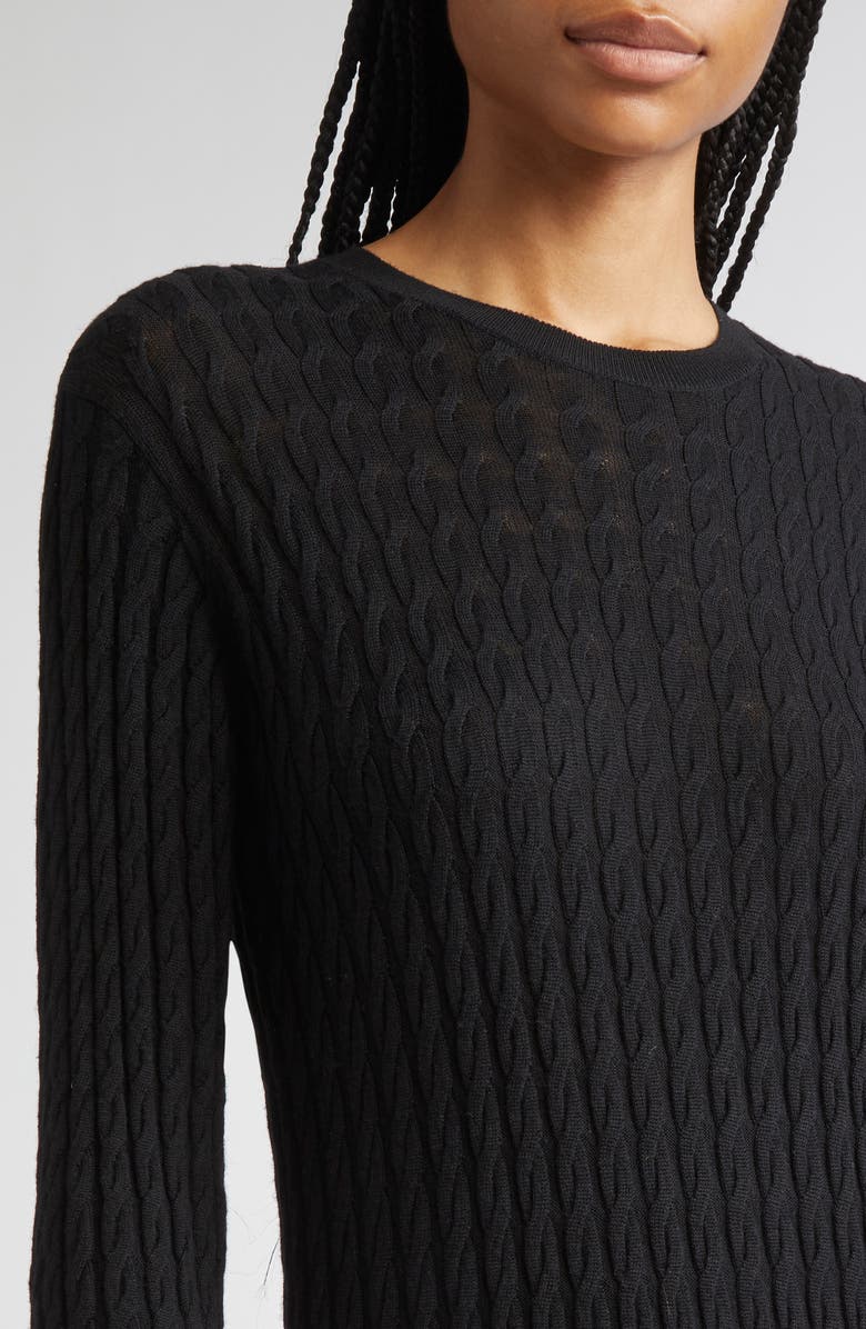 TOTEME Long Sleeve Cable Knit Wool Merino Wool Sweater Dress, Alternate, color, Black