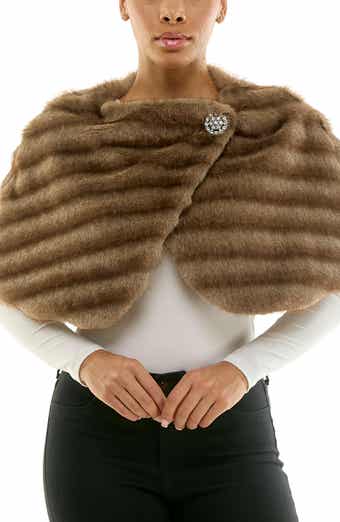 Nina Leonard Ribbed Faux Fur Capelet