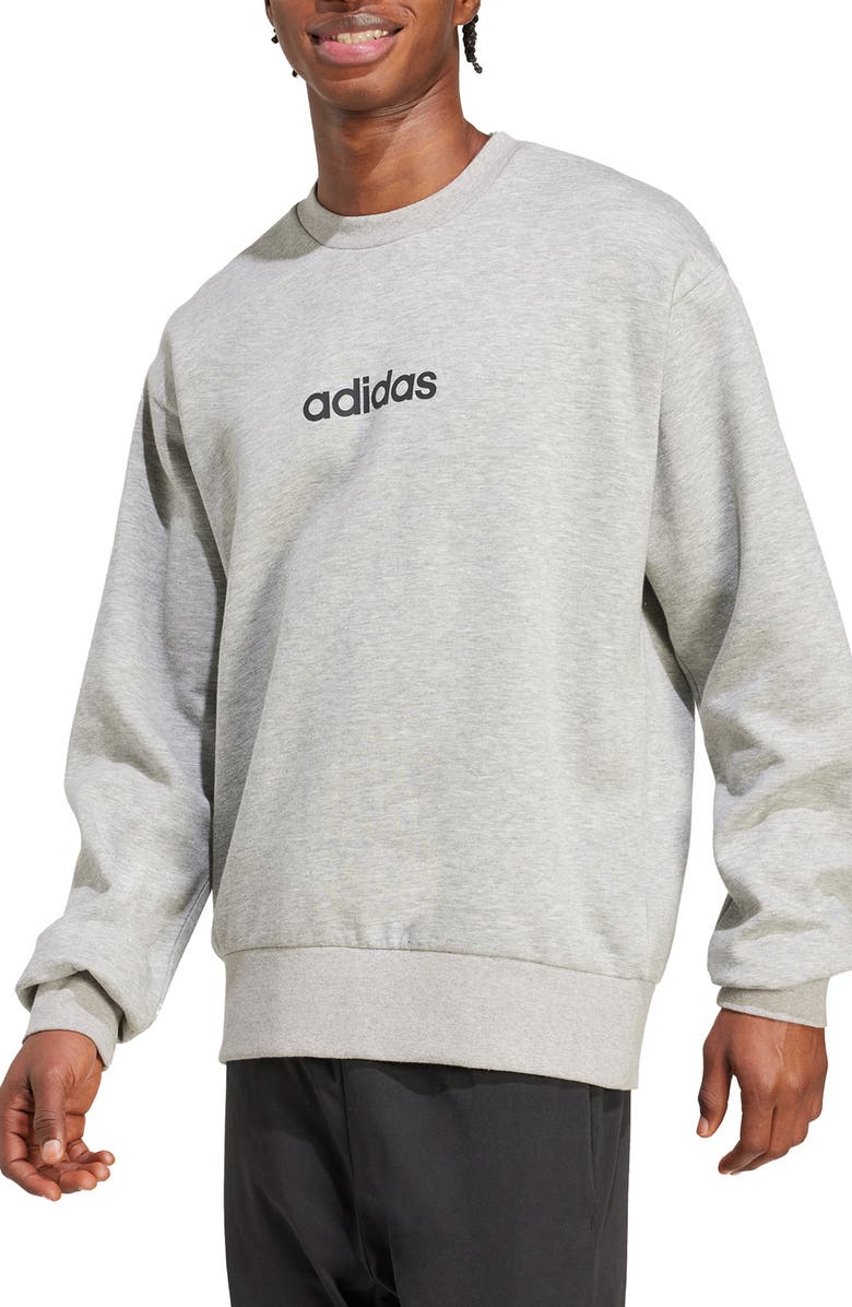 adidas Linear Logo Crewneck Sweatshirt, Main, color, Medium Grey Heather/ Black