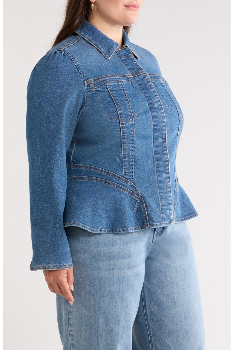 Peplum Denim Jacket, Alternate, color, MID BLUE