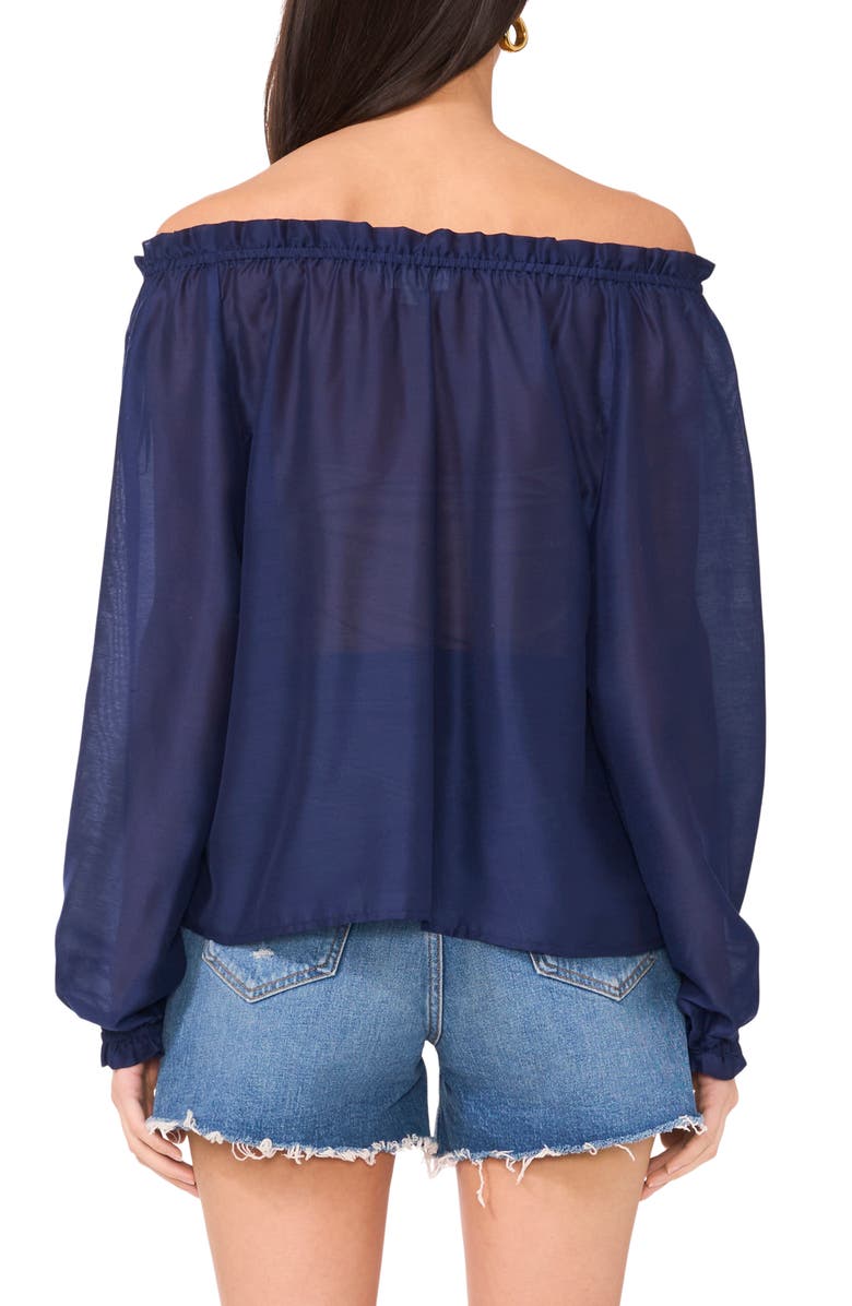 Two by Vince Camuto Off the Shoulder Long Sleeve Button-Up Top, Alternate, color, Classic Navy