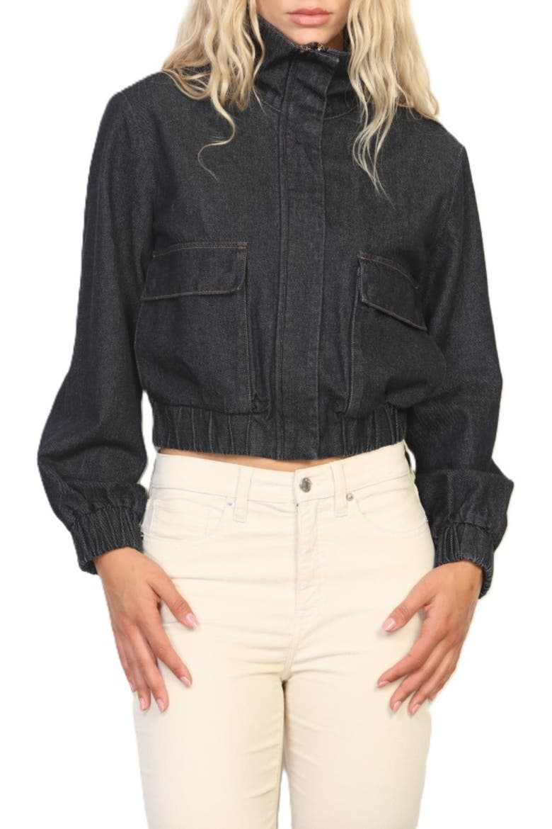 Washed Zip Front Denim Jacket, Main, color, DARK INDIGO