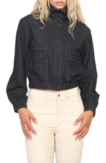 Stoosh Washed Zip Front Denim Jacket In Dark Indigo