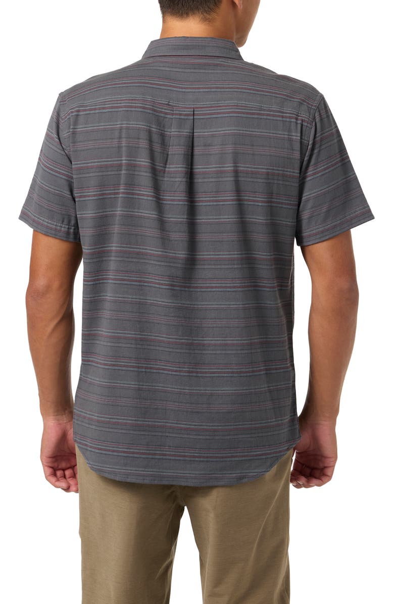 O'Neill Seafaring Stripe Stretch Short Sleeve Button-Up Shirt, Alternate, color, Graphite