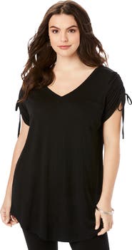 Roaman's Plus Size Ruched Sleeve Ultra Drape Tunic
