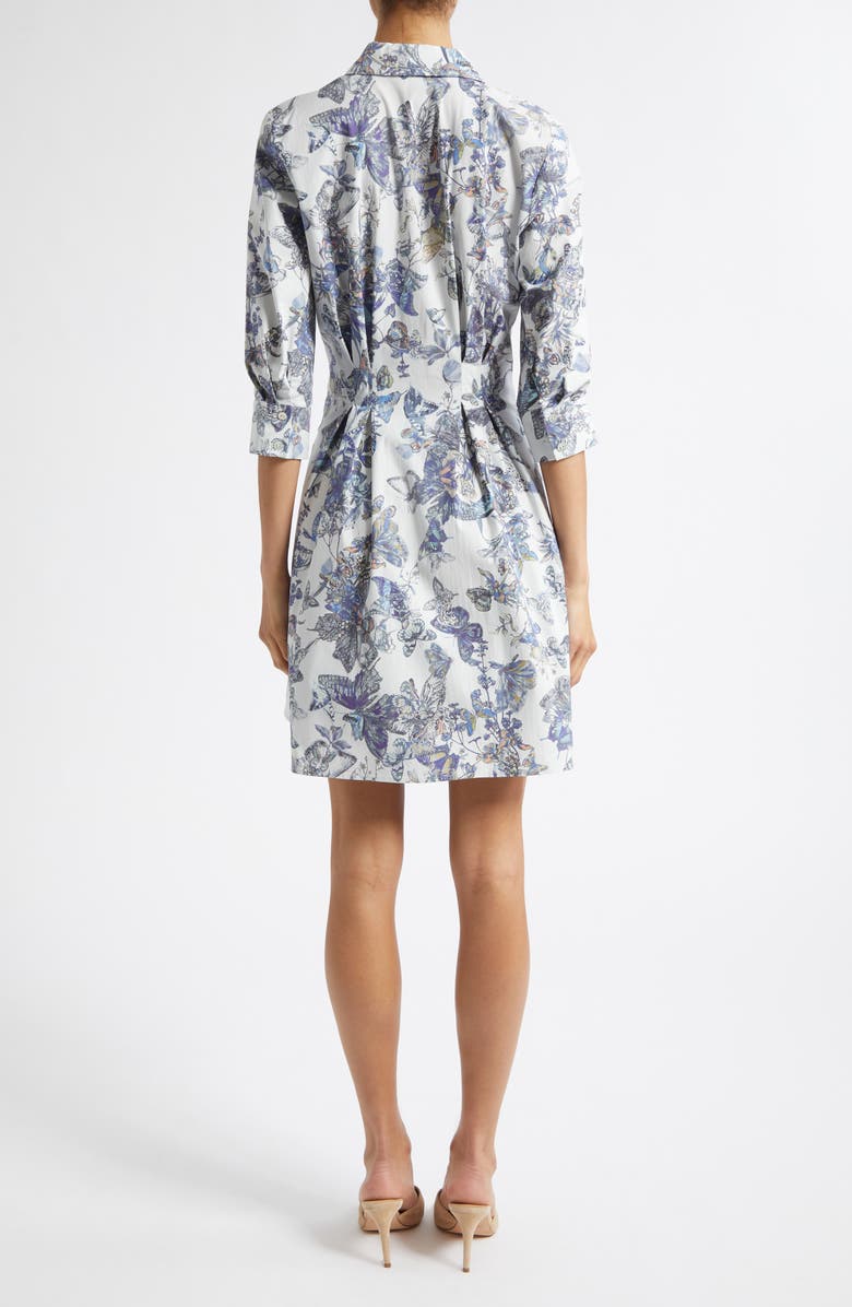 L'AGENCE Journi Pleated Long Sleeve Shirtdress, Alternate, color, Grey Multi Watercolr Butterfly