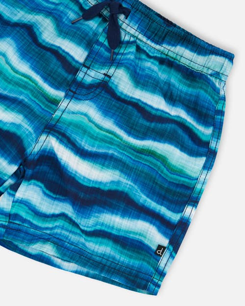 Deux Par Deux Little Boy's Printed Boardshorts Blue Wave And Black In Blue Wave And Black