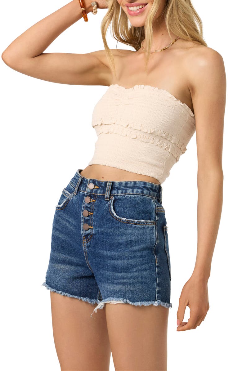 O'Neill Dedra Smocked Ruffle Strapless Crop Top, Alternate, color, 