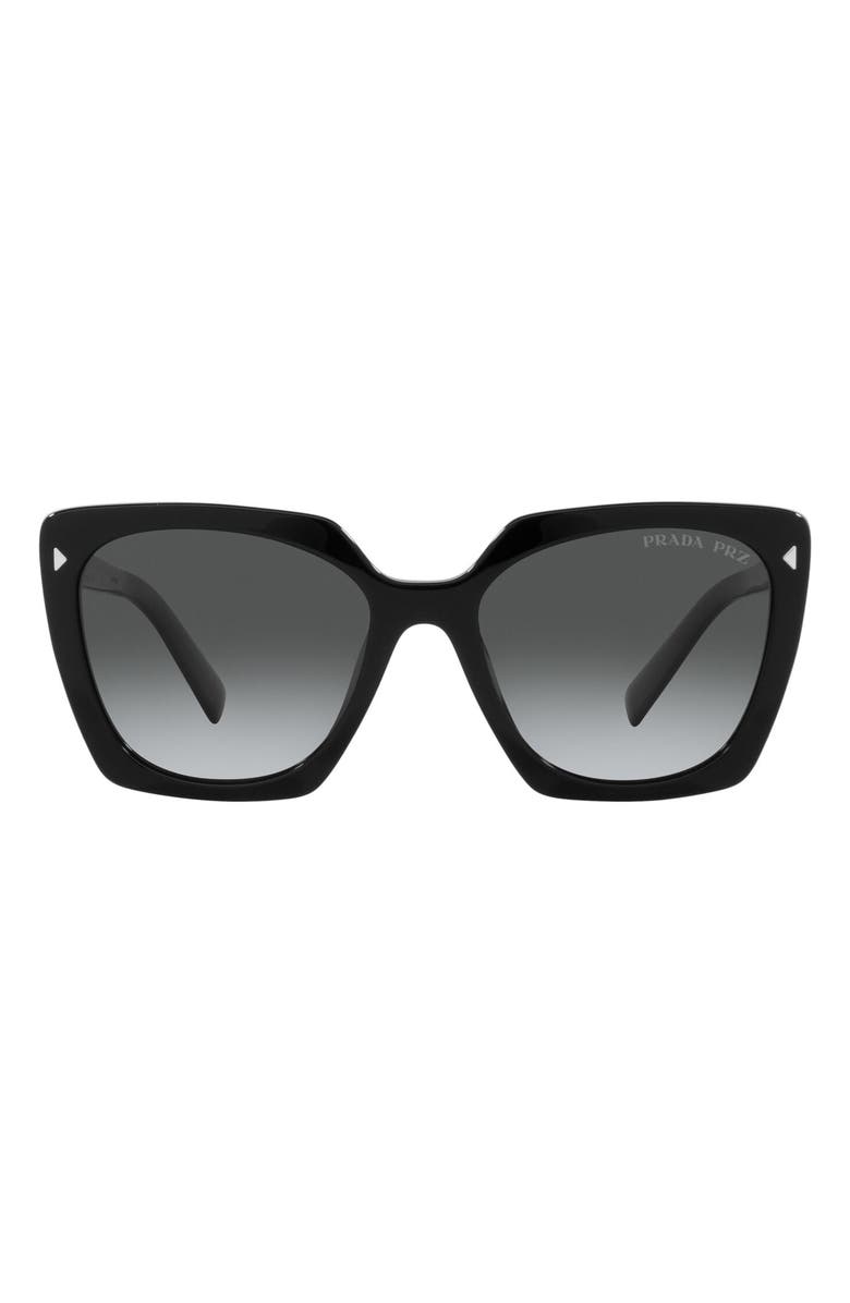 Prada 54mm Gradient Polarized Square Sunglasses, Main, color, Black