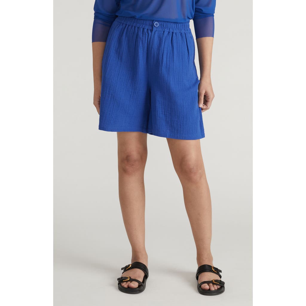 Universal Standard Cotton Gauze Beach Shorts In Blue