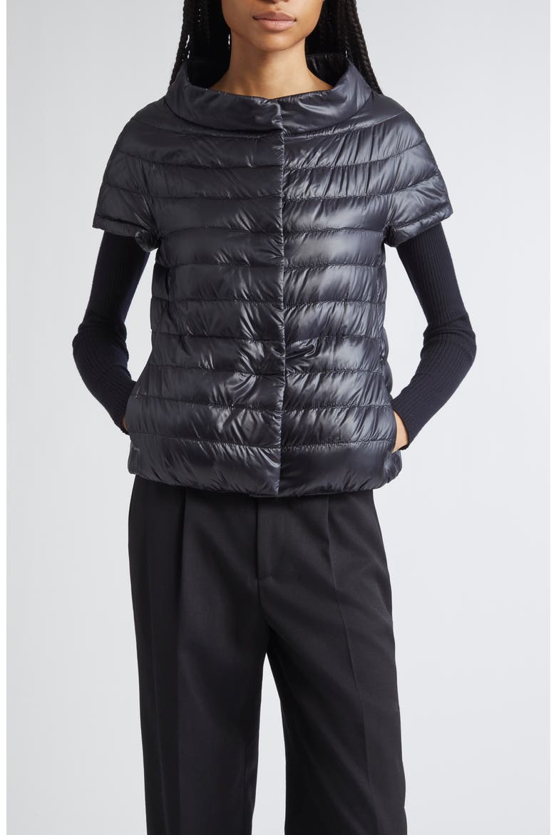 Emilia Cap Sleeve Quilted Down Jacket, Main, color, NERO