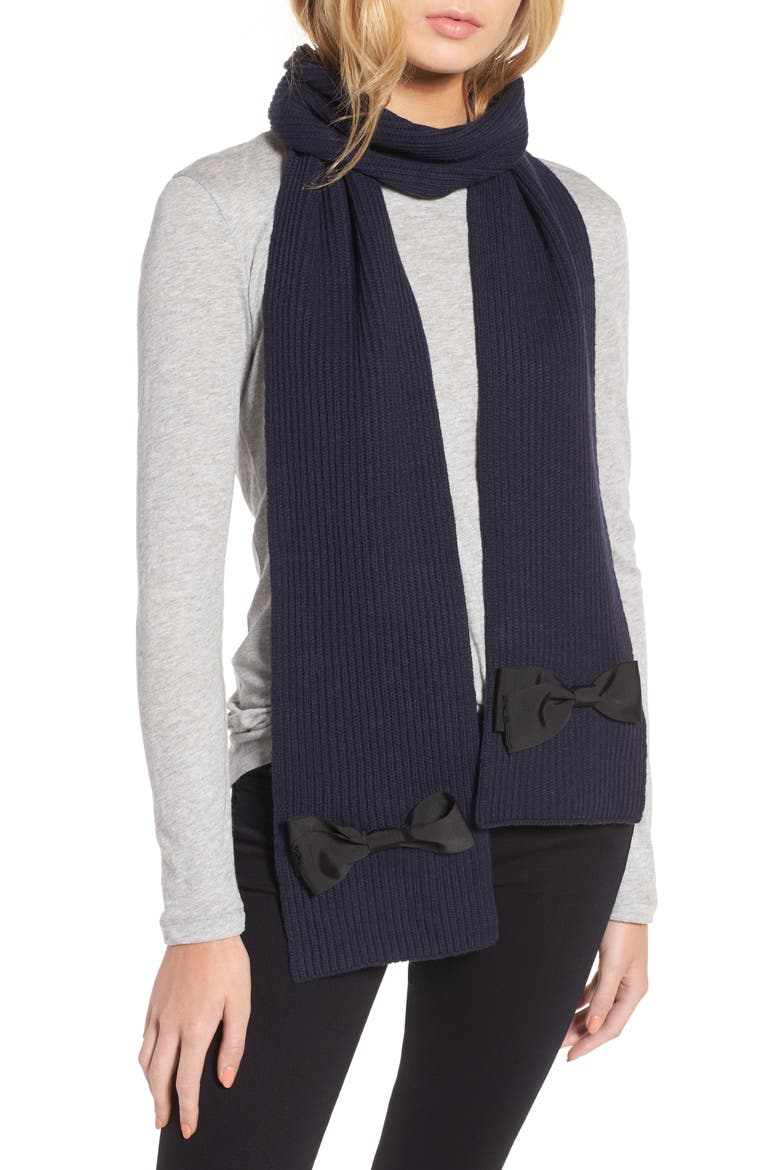 grosgrain bow muffler scarf, Main, color, RICH NAVY