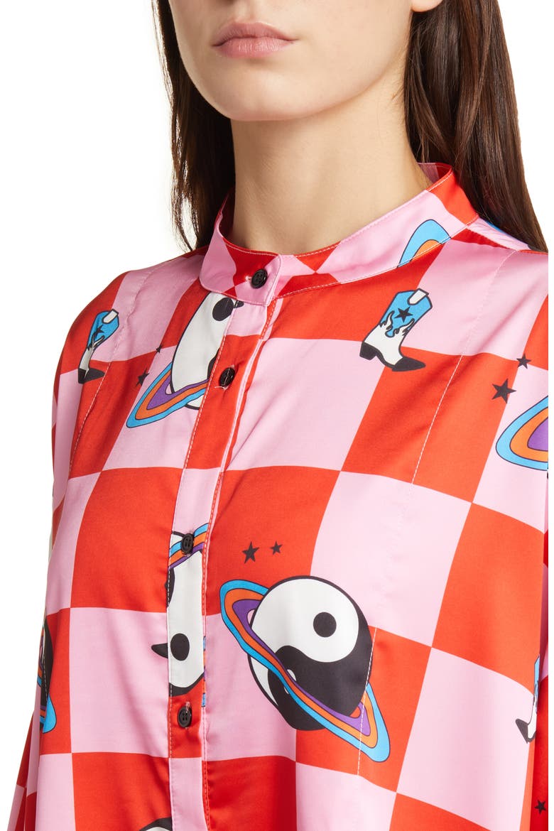 Oversize Button-Up Satin Shirt & High Waist Pants Set, Alternate, color, COSMIC COWGIRL