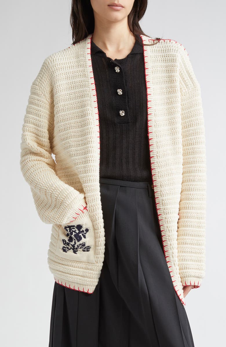 EENK Floral Jacquard Cotton & Wool Cardigan, Main, color, Cream