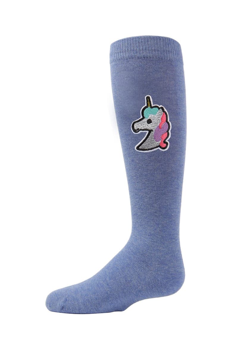 Glitter Unicorn Knee-High Socks, Main, color, Denim