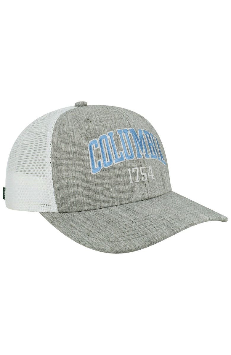 LEGACY ATHLETIC Men's Heather Gray/White Columbia University Arch Trucker Snapback Hat, Alternate, color, 