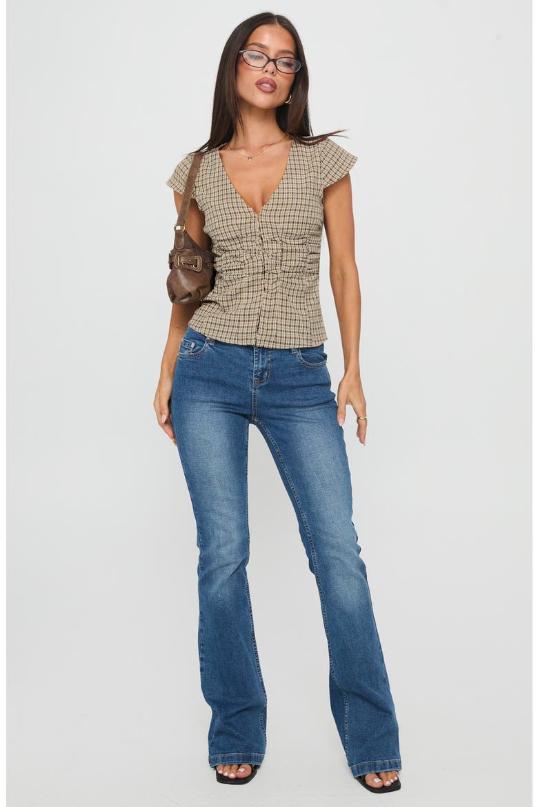 Ruched Corset Top, Alternate, color, BEIGE CHECK