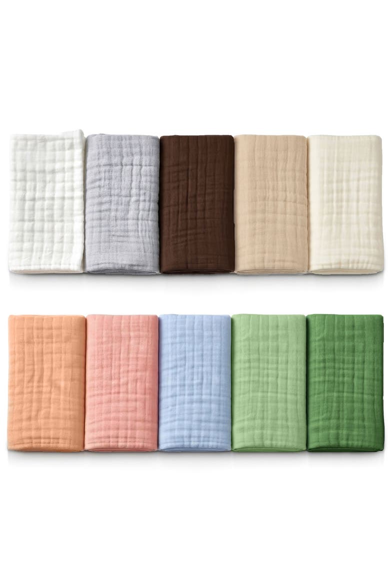 Muslin Burp Cloths 10 Pack, Main, color, Multicolored