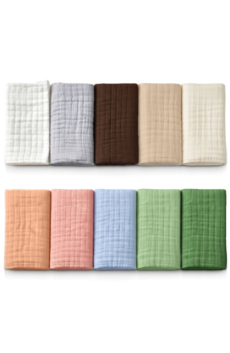 Mère & Moi Muslin Burp Cloths 10 Pack, Main, color, Multicolored