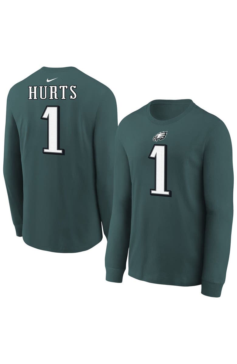 Nike Youth Nike Jalen Hurts Midnight Green Philadelphia Eagles Player Name & Number Long Sleeve T-Shirt, Alternate, color, Green
