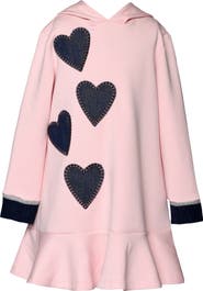 Truly Me Kids' Heart Appliqué Hooded Long Sleeve Scuba Knit Dress