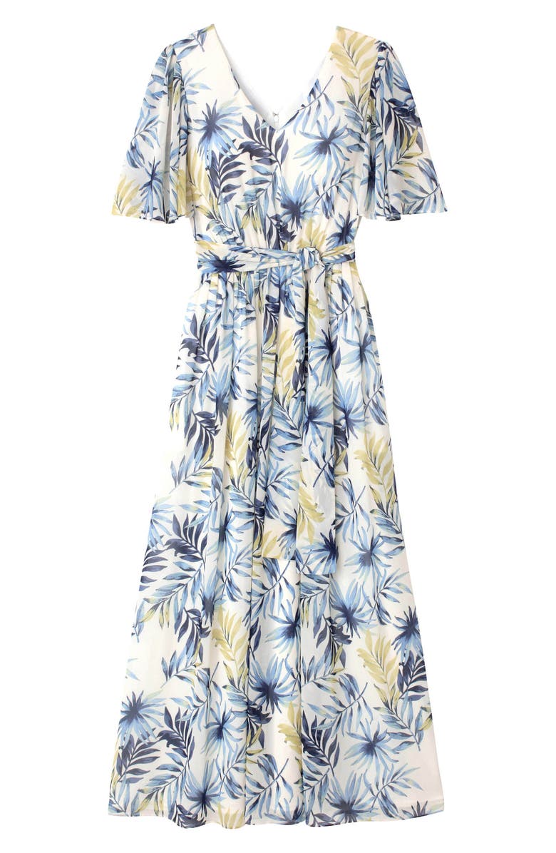 Gal Meets Glam Collection Kiki Leaf Print Chiffon Maxi Dress, Alternate, color, 