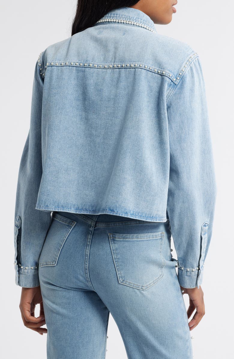 PTCL Faux Pearl Denim Crop Jacket, Alternate, color,