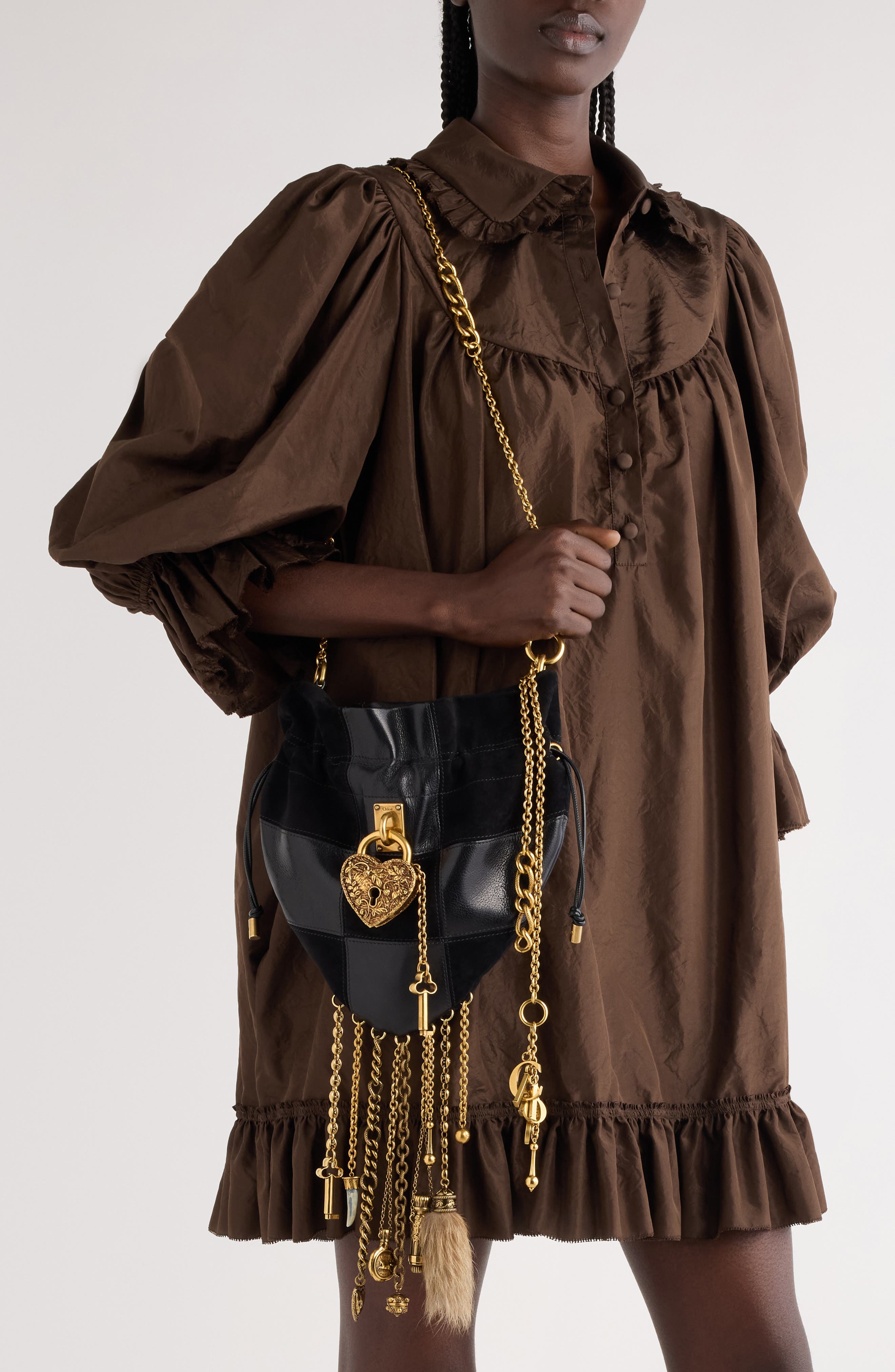 Chloé Chateau Treasures Patchwork Crossbody Bag, Alternate, color, Black