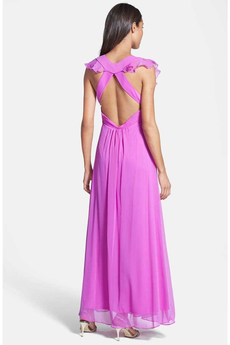 Ruffled Open Back Chiffon Maxi Dress, Alternate, color, DEWBERRY