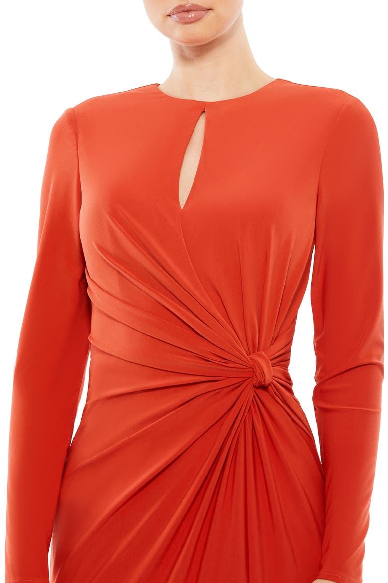 Long Sleeve Keyhole Draped Gown, Alternate, color, Brick Red