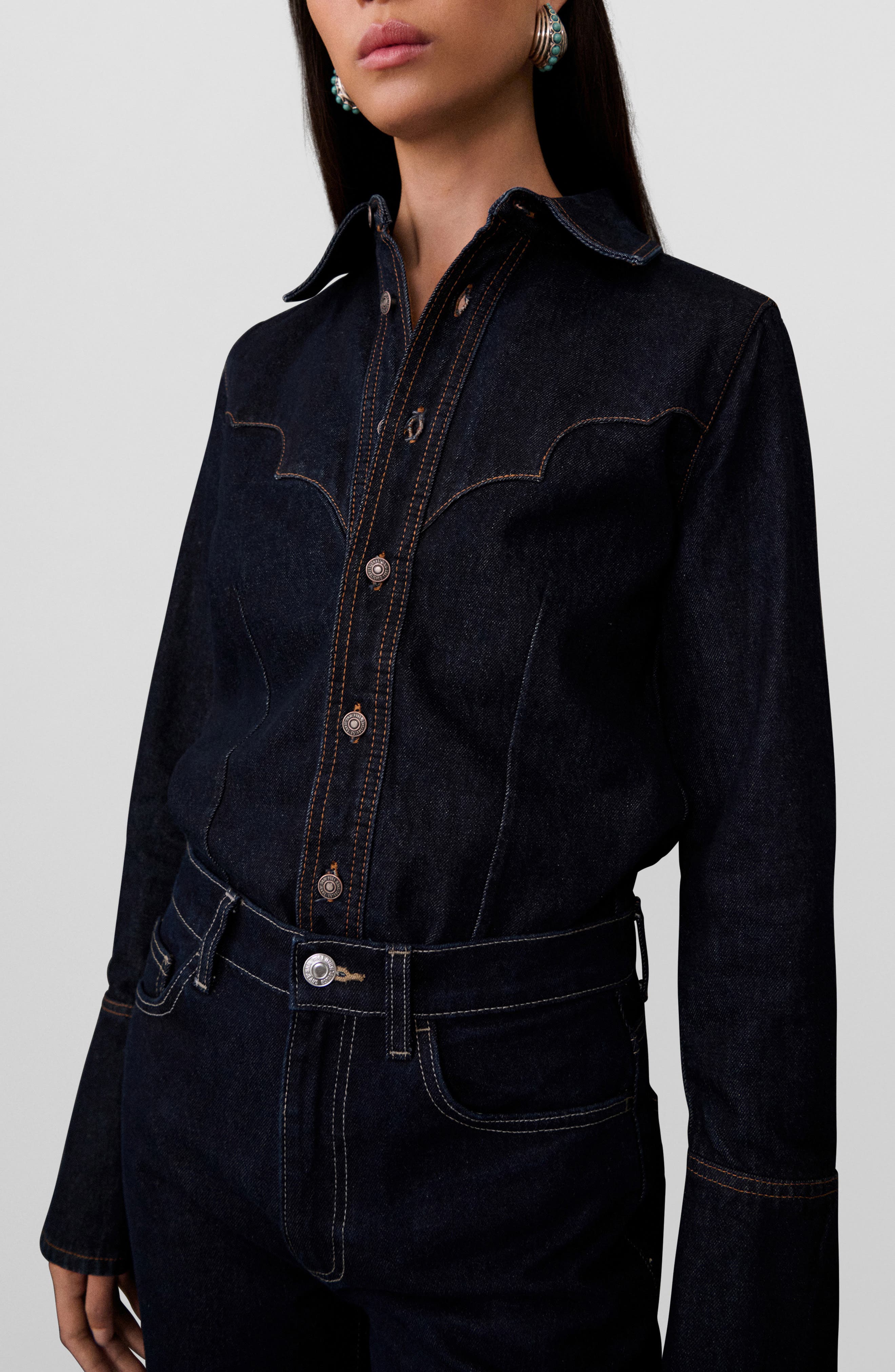 Western Denim Button-Up Shirt