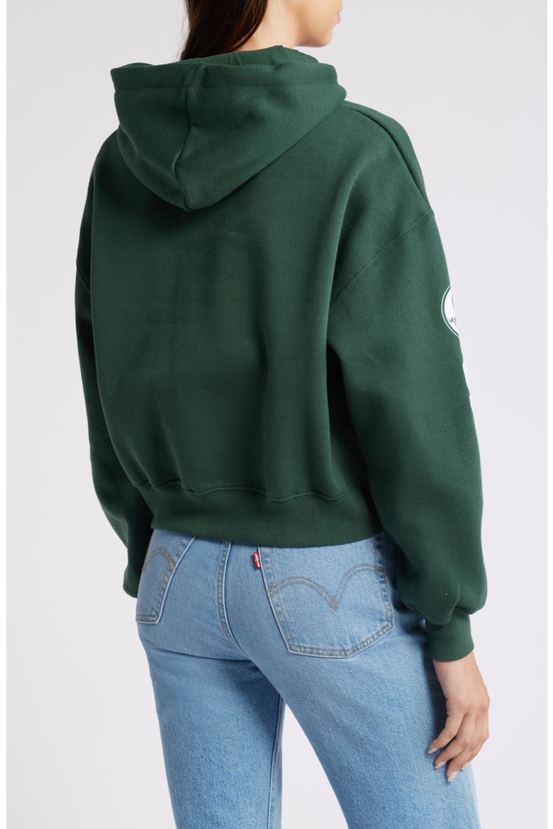 Women's WEAR by Erin Andrews Green Michigan State Spartans Mixed Media Cropped Pullover Hoodie, Alternate, color, Green