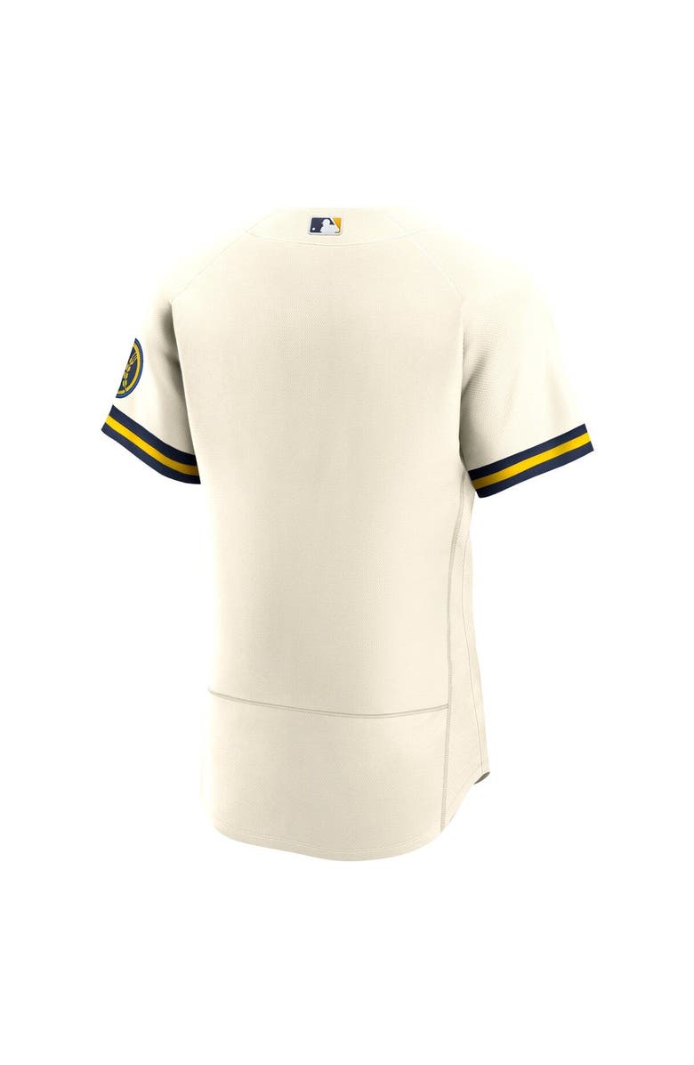 Nike Men's Nike Cream Milwaukee Brewers Home Authentic Team Logo Jersey, Alternate, color,