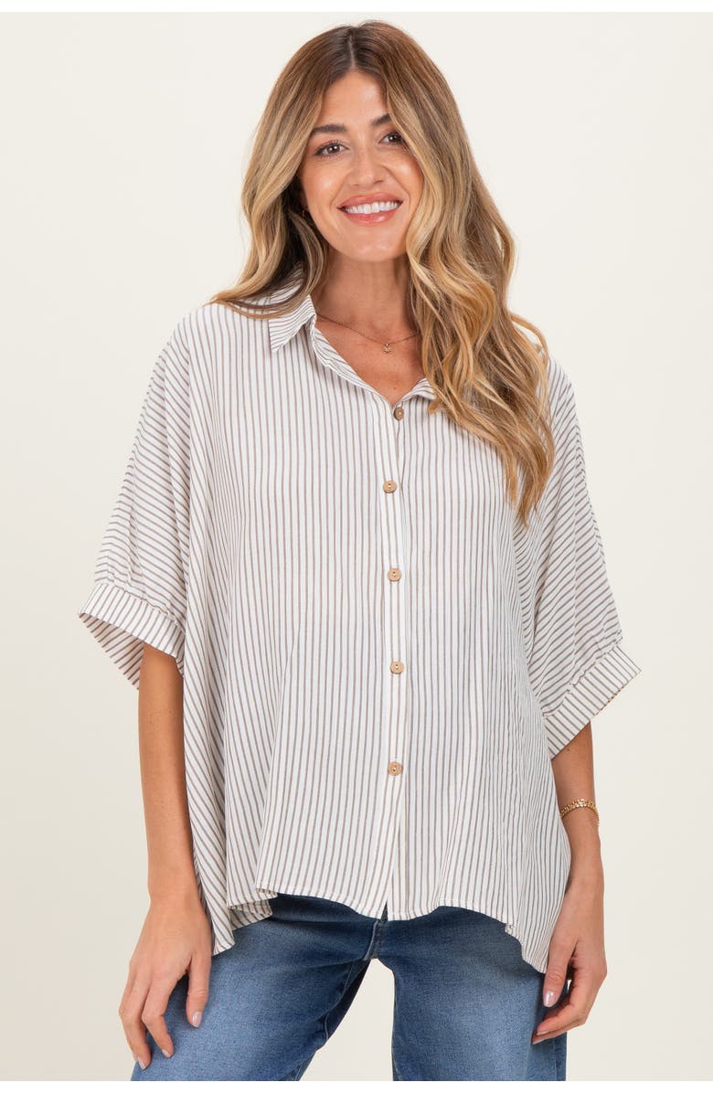 PinkBlush Striped Boxy Button Down Top, Main, color, Taupe