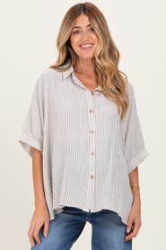 PinkBlush Striped Boxy Button Down Top