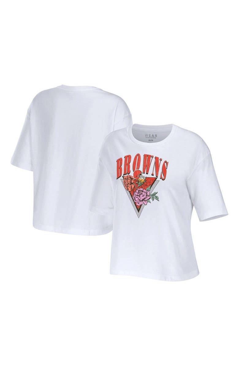 WEAR by Erin Andrews Women's WEAR by Erin Andrews White Cleveland Browns Boxy Floral Cropped T-Shirt, Main, color, White