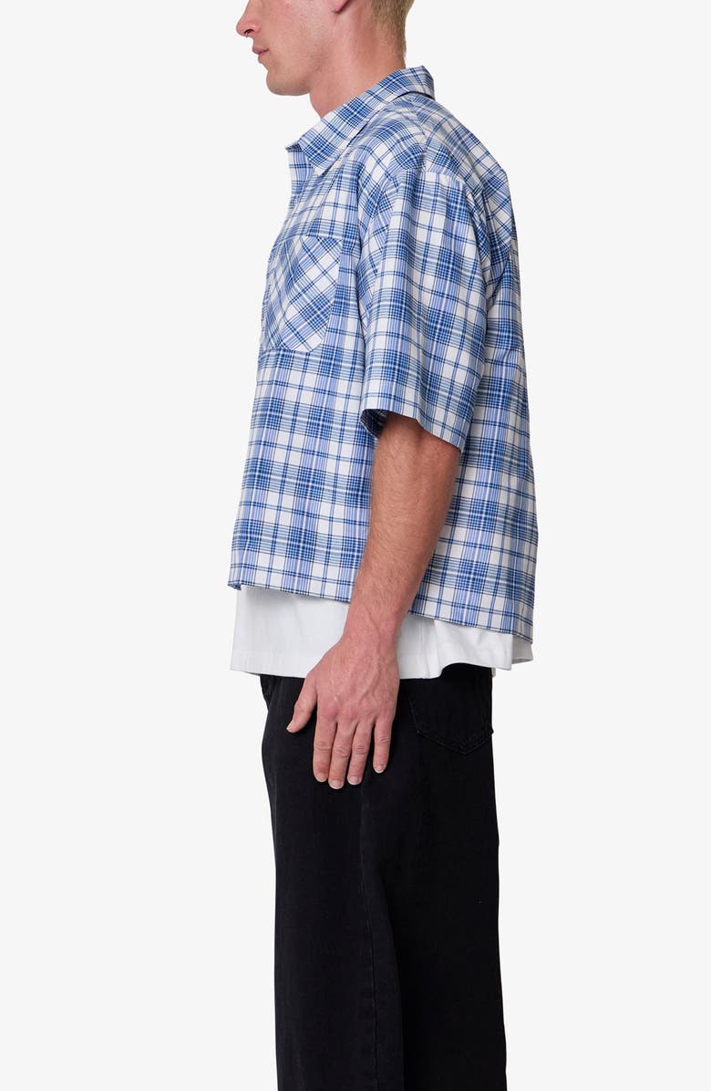 mnml Plaid Crop Short Sleeve Cotton Flannel Button-Up Shirt, Alternate, color, 