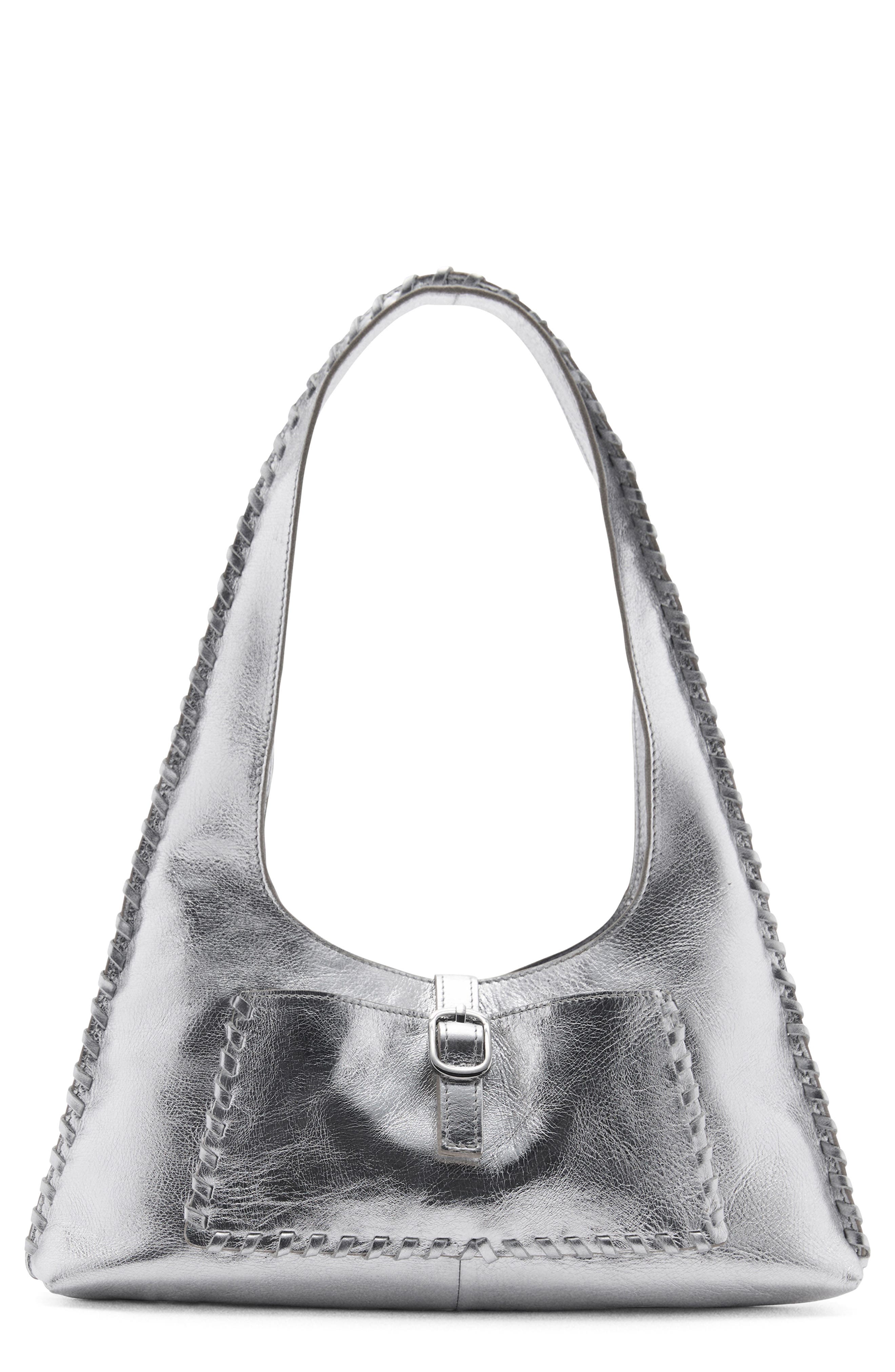 MANGO Metallic Leather Shoulder Bag, Main, color, 