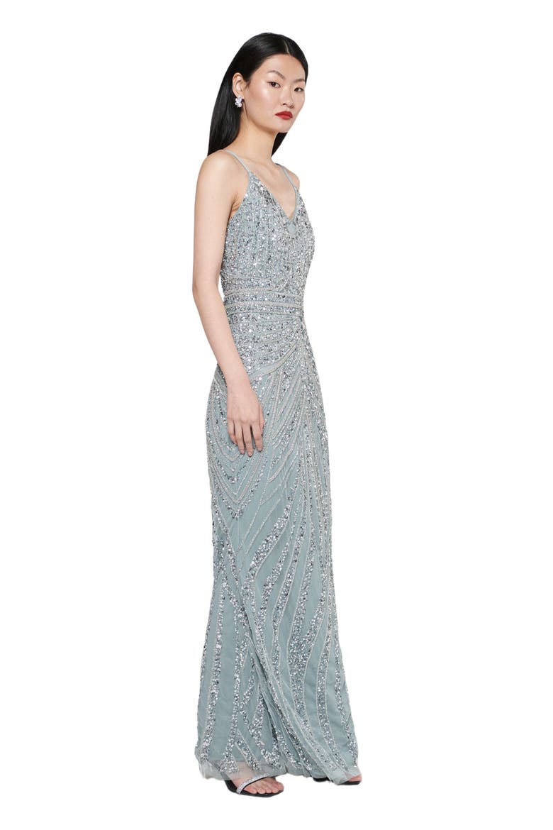 Occasion Embellished Sequin Beaded Strap Evening Dress, Alternate, color, MISTY GREY
