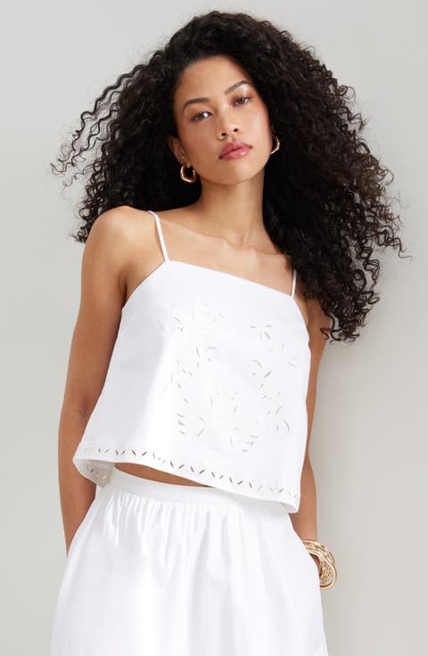 Embroidered Stretch Cotton Poplin Midi Skirt