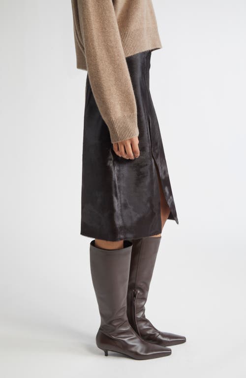Loulou De Saison Myra Asymmetric Genuine Calf Hair Midi Skirt In Brown